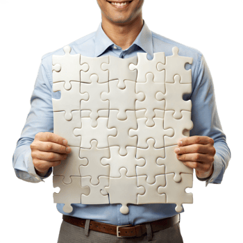 A man is holding a puzzle with a smile on his face png
