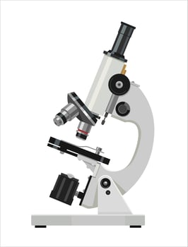 Laboratory microscope. Pharmaceutical instrument, microbiology magnifying instrument. Symbol of science, chemistry and research. flat style. vector