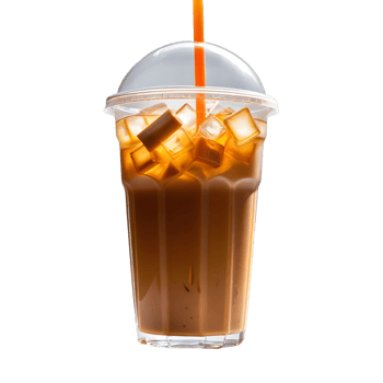 iced milk tea In a clear plastic cup, add ice.isolated on background png