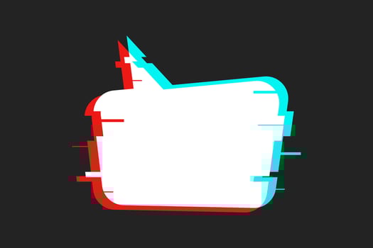 White speech bubble with retro glitch effect on a textured background. Broken pixels, banner template with empty space for text, pixel art retro 90's style. vector