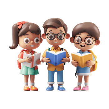 Three children with glasses reading books with one reading a book png