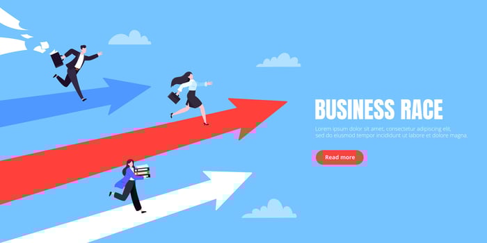 Business career competition with man and woman business persons running flat style design illustration concept. vector