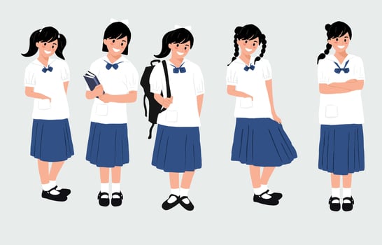 girl character for Thai student uniform vector