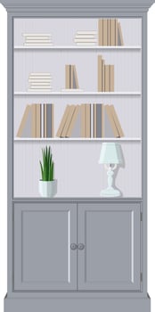 Bookcase with Books. Flat Isolated Illustration. Cabinet, Office or Bookstore Furniture Vintage Decoration. Textbook Publishing House. Classic Education Literature for Knowledge. vector