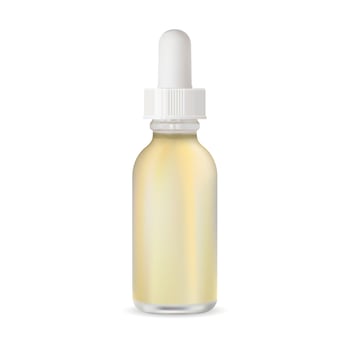 Dropper Bottle for Serum. E Liquid Drop Glass Clear Container. Anti Aging Dna Q10 Medicine Enzyme Mockup. Vapour Refill Flacon with Eyedropper. Collagen Essence Health Solution Vial. vector