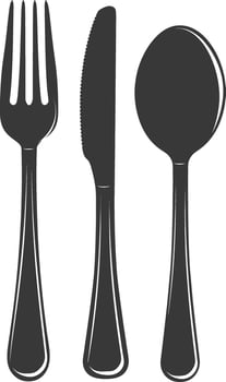 silhouette cutlery with fork spoon knife black color only vector