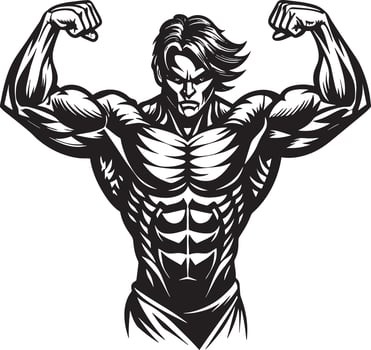 illustration of a builder showing her arms black and white vector