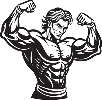 illustration of a builder showing her arms black and white vector