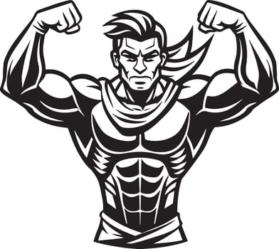 illustration of a builder showing her arms black and white vector