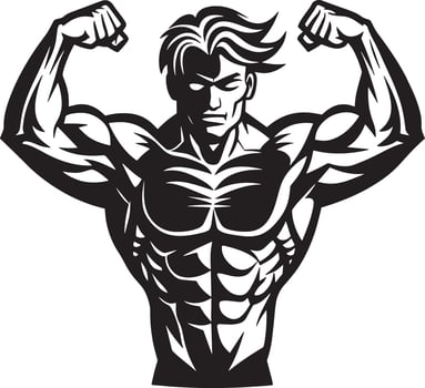 illustration of a bodybuilder showing her fitness black and white vector