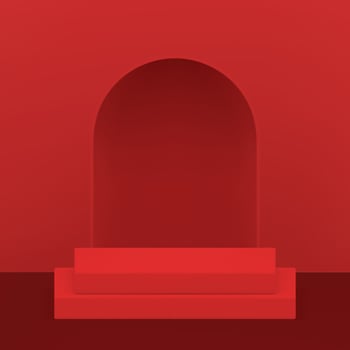 Red 3d step podium pedestal mock up for product presentation show realistic vector