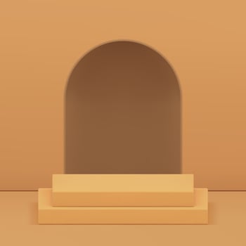 Neutral 3d podium pedestal with arch hole wall background for product show realistic vector