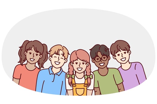 Diverse children students in junior school rejoicing at opportunity to communicate with friends vector
