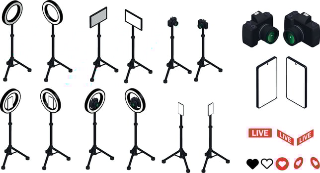 Camera tripod 3D isometric phone vector