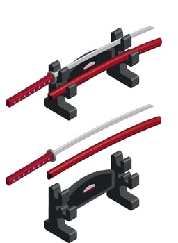 isometric katana sword and base vector