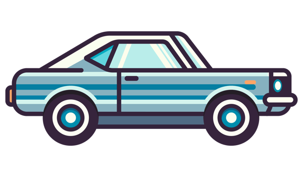 Vintage blue car icon. retro automobile illustration. png