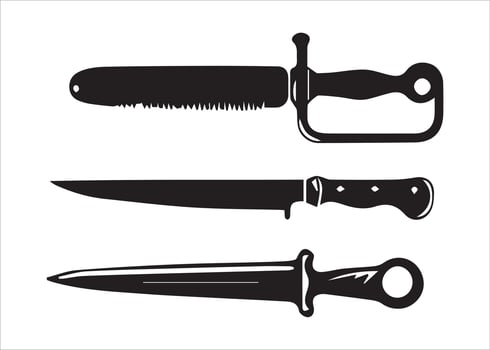 Knife and other kitchen elements silhouette a white background vector