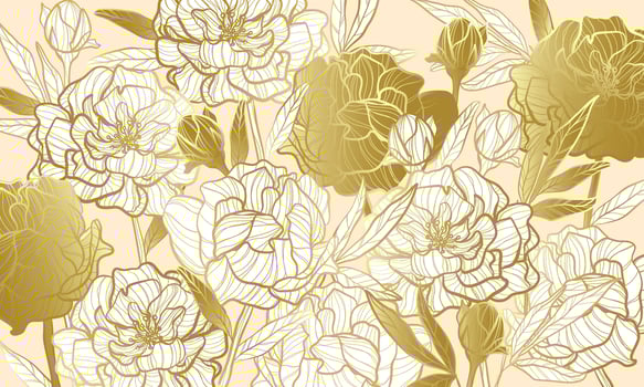 Floral peoni golden pattern vector