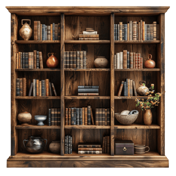 Wooden book shelf on transparent background png