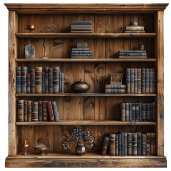 Wooden book shelf on transparent background png
