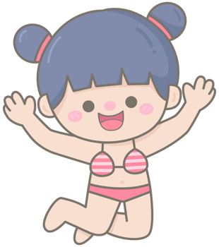 Kid hand drawn cute colorful happy bikini day happy jumping girl png