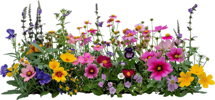 Colorful Spring Flower Bed with Lilies. png