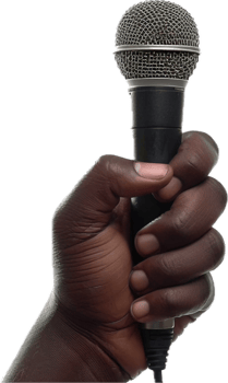 Hand Holding a Black Microphone. png
