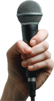 Hand Holding a Black Microphone. png