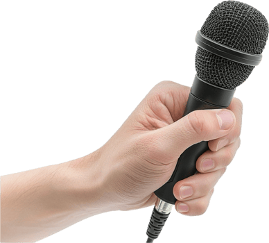 Hand Holding a Black Microphone. png