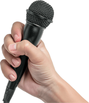 Hand Holding a Black Microphone. png