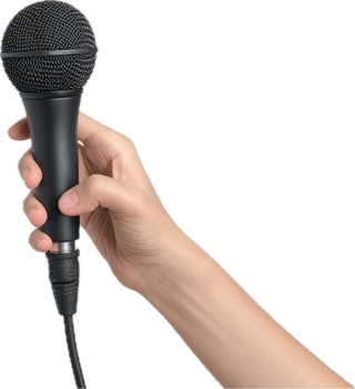 Hand Holding a Black Microphone. png