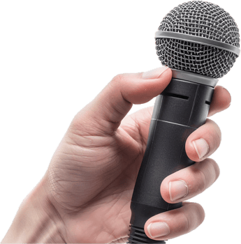 Hand Holding a Black Microphone. png