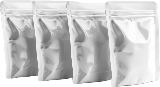 Empty white resealable pouch bag. png
