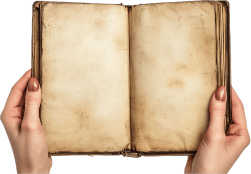 Hands Holding Open Vintage Book. png