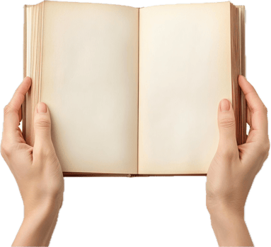 Hands Holding Open Vintage Book. png