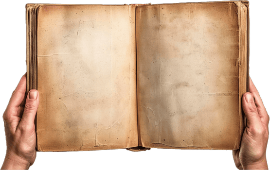 Hands Holding Open Vintage Book. png