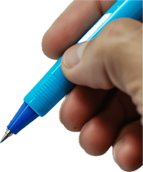 Hand Holding Blue Pen for Writing. png