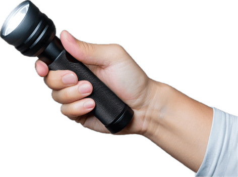 Hand Holding Bright LED Flashlight. png