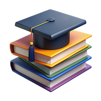 Mortarboard with Stack of Book 3d png