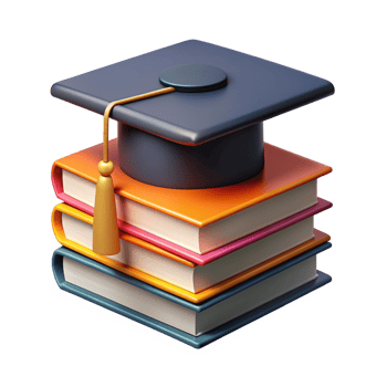 Mortarboard with Stack of Book 3d Render png