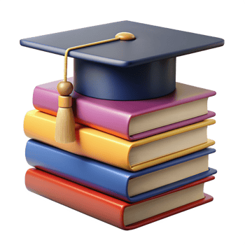 Mortarboard with Stack of Book 3d Design png