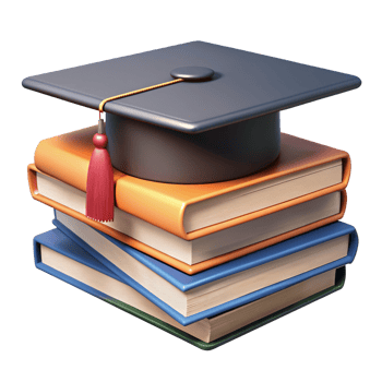 Mortarboard with Stack of Book 3d Image png