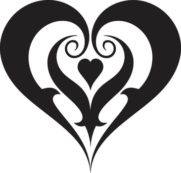 Intricate Heart Silhouette Contemporary Black Graphic with Decorative Elements Stylish Minimalist Heart Minimalistic Black Graphic with Abstract Flourishes vector
