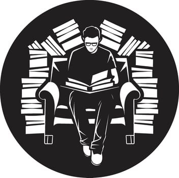 Intellectual Island Student Surrounded by Books Literary Lounge Student Nestled Among Books vector
