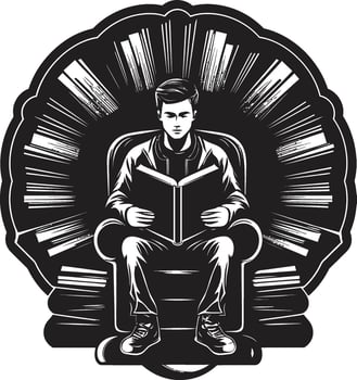 Readers Refuge Student Immersed in Books Learning Lagoon Student Engulfed by Books Emblem vector