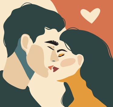card flat style romantic concept man and woman. Couple in love. Two lovers hug. illustration of the holiday February 14, Valentine's Day vector