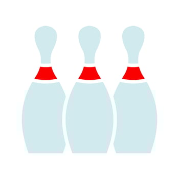Bowling set icon. Three white pins, red stripes, sports equipment, game, competition, recreation, indoor activity, strike, leisure. vector