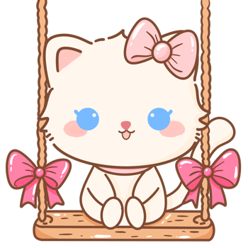 Hand drawn illustration Coquette style white kawaii cat kitty kitten wearing pink Ribbon Bow pastel color isolated on transparent background, perfect for valentines day gifts, nursery, swing png