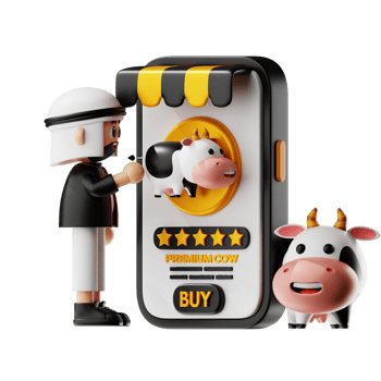 3d Character Buying Cow Online Pose png