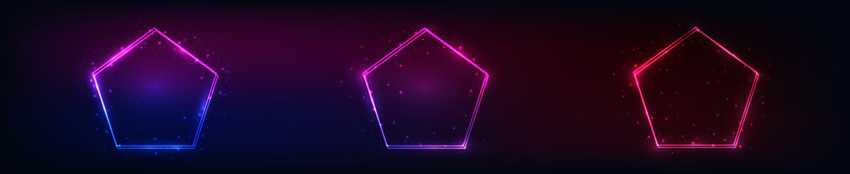 Neon double frame in pentagon form with shining effects vector